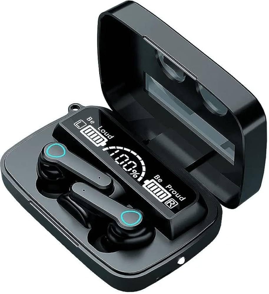M19 True Wireless earbuds in black charging case